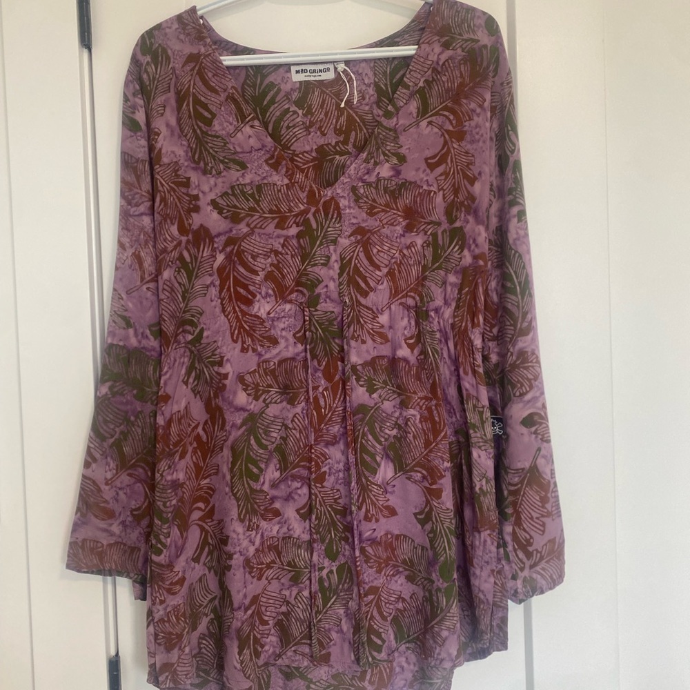 Boho Chic Long Sleeve Tunic in Purple and Brown NWOT